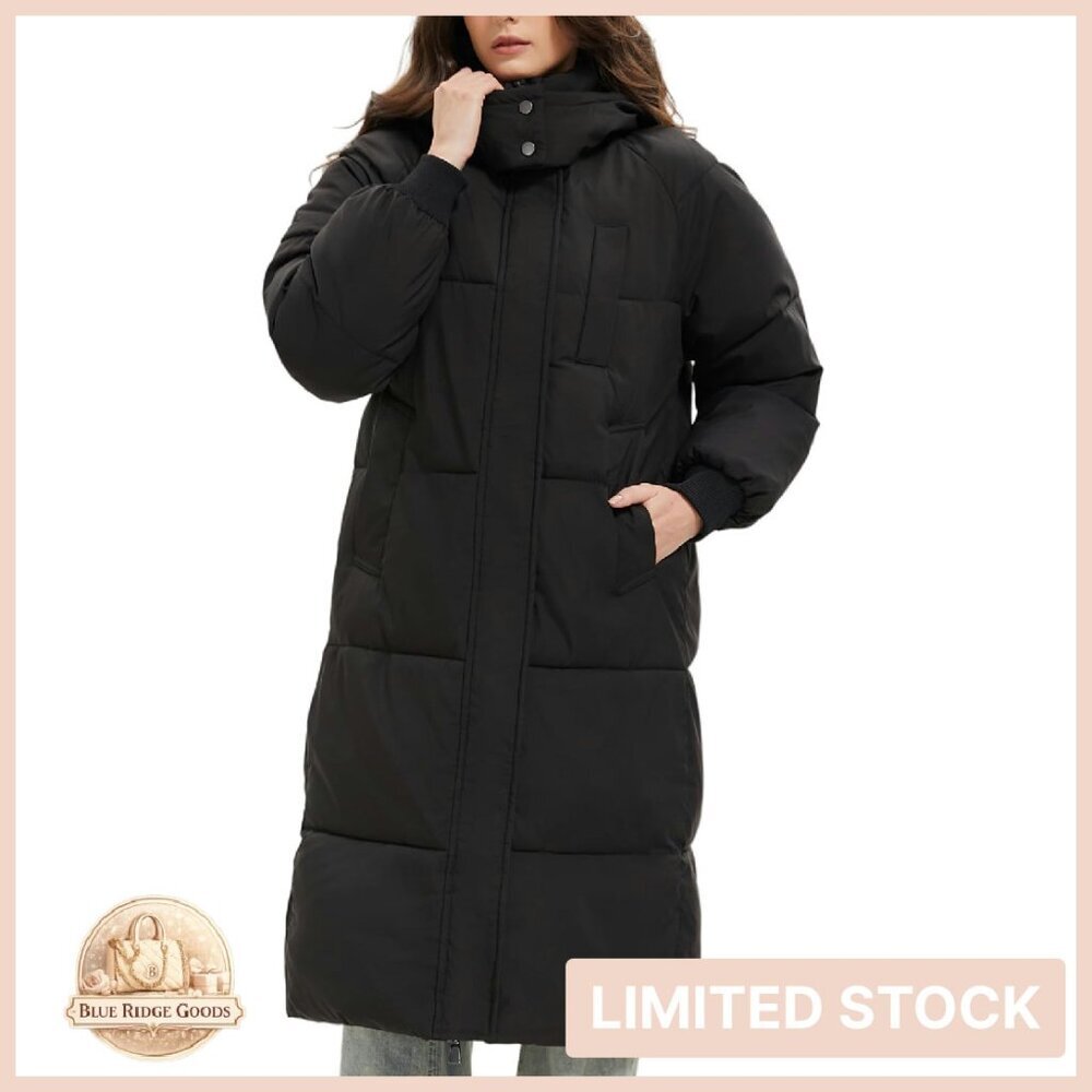 Long Puffer Jacket Hooded Knee Length Winter Coat Thickened Warm Elegant